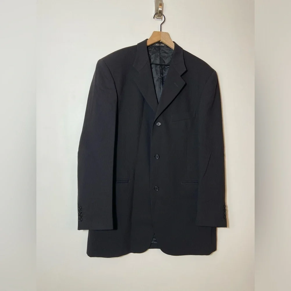 Sergio Valentino Black 3 Button 100% Wool 52 6 L Blazer Jacket Super 100’s